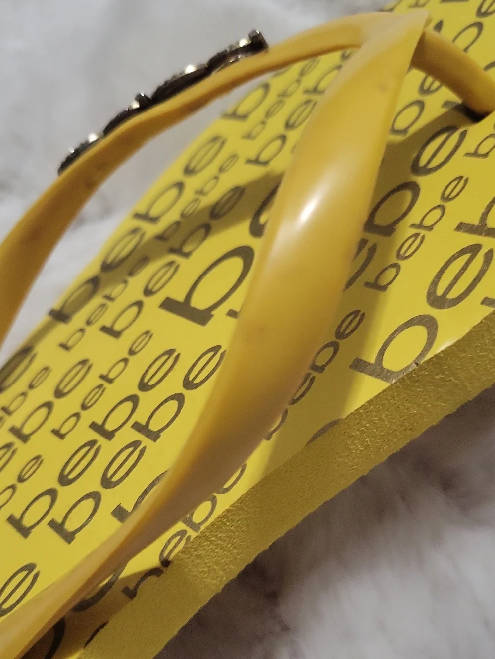 Bebe Samirah Rhinestone Yellow Flip Flops
